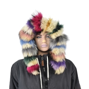 Fur For Hood | Fox Fur Stripe For Hood | Detachable Fur trim Hood | Fur Collar | Rainbow Fur Hood Trim