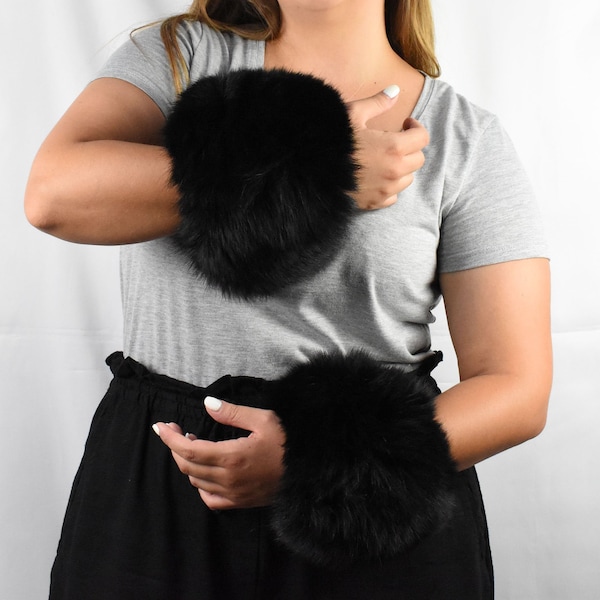 Gorgeous Black Fox Fur Cuffs | Detachable Fur Cuffs | Fox Fur Women Cuffs | Luxury Gift For her