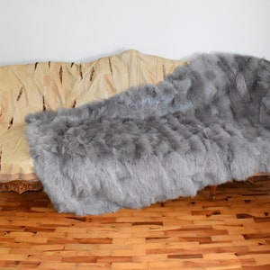 Luxus Fuchs Pelz Decke, Grauer Pelz Überwurf, Top Qualität Tagesdecke, Ideal für Ihre Wohnkultur