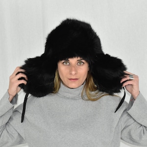 Pelzmütze mit Ohrenklappen | Russische Pelzmütze | Unisex Fuchs Pelzmütze |  Pelz Trappermütze | Wintermütze für Frauen | Geschenk für sie