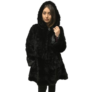 Mink Coat With Hood  | Slim Fit Hooded Mink Coat | Black Mink Coat with  Hood | Premium Real Mink Fur Pelt | Luxury Fur Gift For Women