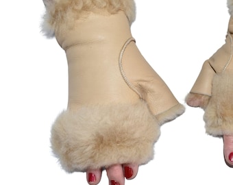 Handgefertigte fingerlose Lammfellhandschuhe: Echtes Schaffell – das perfekte Wintergeschenk