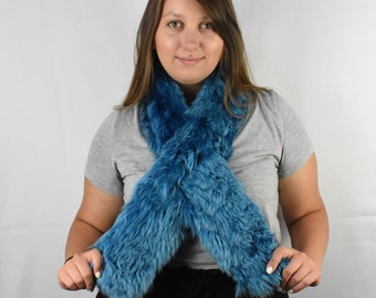 Fur Scarf | Fur Shawl Blue electrik  tibet lamb Fur Scarf | Winter scarf for Women