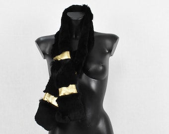 Sheepskin Fur Scarf For women | Fur Shawl | Gold and Black Color | luxury gift for her