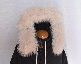 Detachable Fur Trim For Hood | Fur For Hood | Fox Fur Collar | Beige Fur Scarf | Fur For Parka