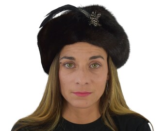 Vintage Brown Mink Fur Hat: Luxury Winter Hat for Women
