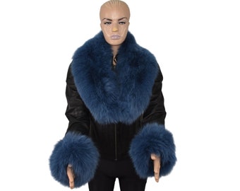 Fox Fur collar  , Blue fox collar and Cuffs set , Coat Collar , Detachable Fur Collar , Fox Fur Cuffs