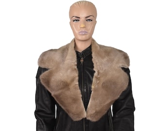 Echter Nerzpelzkragen | Grauer Pelzkragen | Pelzkragen für Mäntel | Unisex-Nerzpelzkragen | Geschenk für Ihn