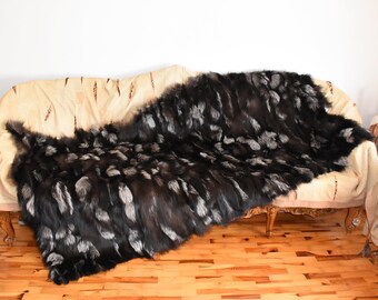 Fluffy Fox  Fur Blanket | Luxury Natural Silver Fox Fur Throw |  Fur Rug | Home Deco | FUR Accessories