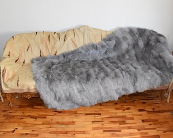 Luxury Fox Fur blanket,Gray Fur Throw , Top Quality Bedspread , Ideal for your home deco