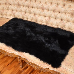 Manta de piel hecha a mano, tiro de piel de zorro negro, colcha de tiro de piel, tiro de manta de zorro de piel, decoración del hogar