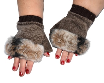 Fingerlose Handschuhe aus Schaffell: Mit Lammfell gefüttert, handgefertigt in Griechenland