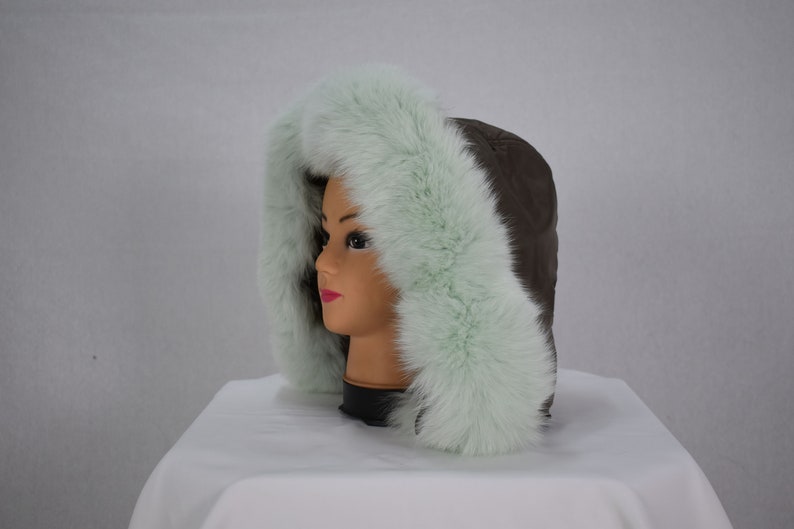 Fur trim,Hood Trim detachable,Fur Accessory Fur collar Trim for hood,Fur Trim Stripe Lovely Fox Fur Small Collar Mint Green Color