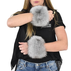 Fox Fur Wrist Band, Fur Cuffs, Gray Fox Fur Cuff , Winter Coat cuffs,Detachable Fur Cuffs
