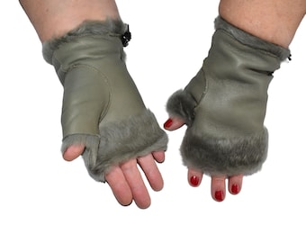 Handgefertigte fingerlose Lammfellhandschuhe: Echtes Schaffell, Unisex