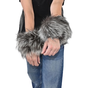 Silver Fox Fur Cuffs | Fur Cuffs For Sleeves | Detachable Fur Cuffs | Fur Cuff Coat | Fur Accessories for Coat