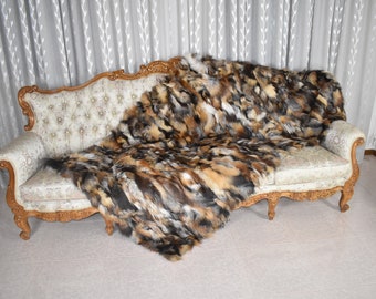 Manta de piel de zorro gruesa, manta de piel de zorro natural, colcha de piel, manta de piel de zorro, 100% HECHA A MANO, decoración del hogar
