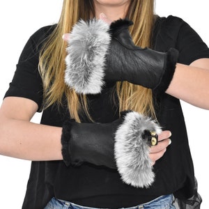 Black Shearling Fur Gloves , Fingerless Gloves, Winter Gloves , Women Gloves , Fur gloves, Fur Accessories , Luxury Gift