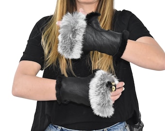 Black Shearling Fur Gloves , Fingerless Gloves, Winter Gloves , Women Gloves , Fur gloves, Fur Accessories , Luxury Gift