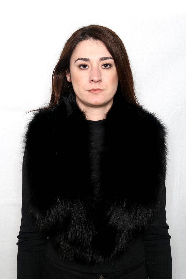 Black Fox Fur Collar /Detachable Fox Fur Collar, Fur Scarf for winter coat/ Extra Gift Black Fur cuffs Christmas Gift image 3