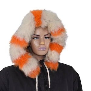Fur For Hood | Fox Fur Stripe For Hood | Detachable Fur trim Hood | Fur Collar | White-Orange Fur Hood Trim