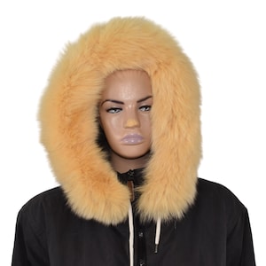 Fox Fur Hood Trim  | Hood Fur Trim   | Yellow Fox Fur Trim | Fur Hood Replacement with Buttons | Fur Collar
