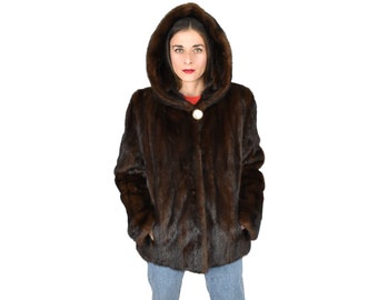 Mink Jacket With Hood | Full Skin Natural Mink Fur | Black Mink Jacket | Luxury gift for her.