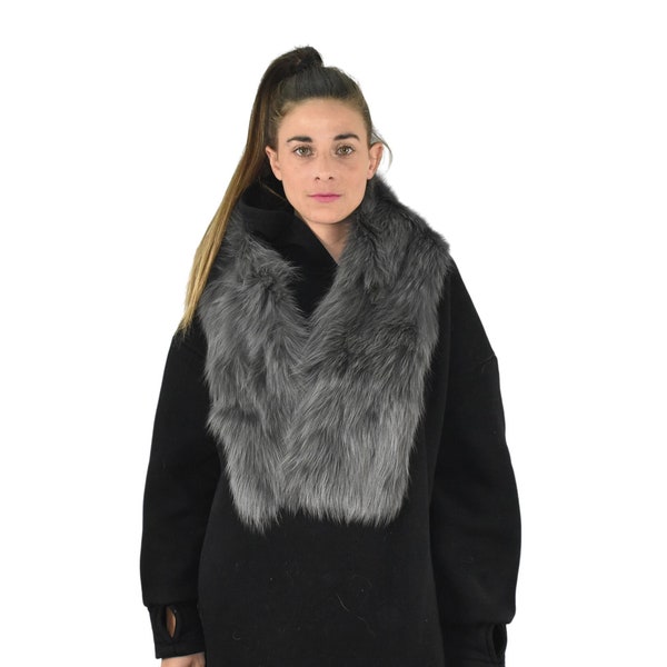 Beautiful Gray Fox Fur Collar,Fur  Scarf, winter fur shawl , Fur Collar for coats