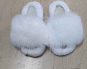 Scivolo in pelliccia / Pantofole in vera pelliccia di visone e volpe / Scivoli soffici / regalo per lei / Mules in pelliccia