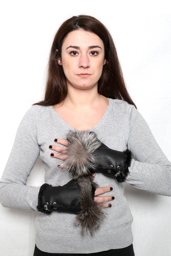 Fingerlose Handschuhe aus Schaffell, Schaffell Handschuhe mit Fuchspelz,  Schaffell Fell Handschuhe, Lederhandschuhe - Etsy Schweiz