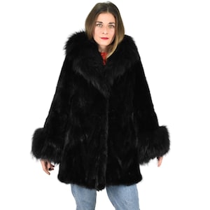 Jaqueta de vison com gola de pele de raposa | Jaqueta de vison preta | Gola de pele de raposa | Pele de vison real premium | Presente de pele de luxo para mulheres