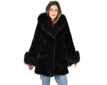 Mink Jacket With Fox Fur Collar  | Black Mink Jacket | Fox Fur Collar | Premium Real Mink Fur Pelt | Luxury Fur Gift For Women