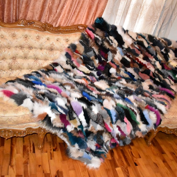 Bright Multicolor Fox Fur Blanket Throw Cover