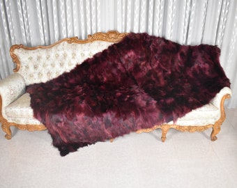 Manta de piel de zorro burdeos, manta de piel de zorro natural, colcha de piel, manta de piel de zorro, 100% HECHA A MANO, Decoración del hogar