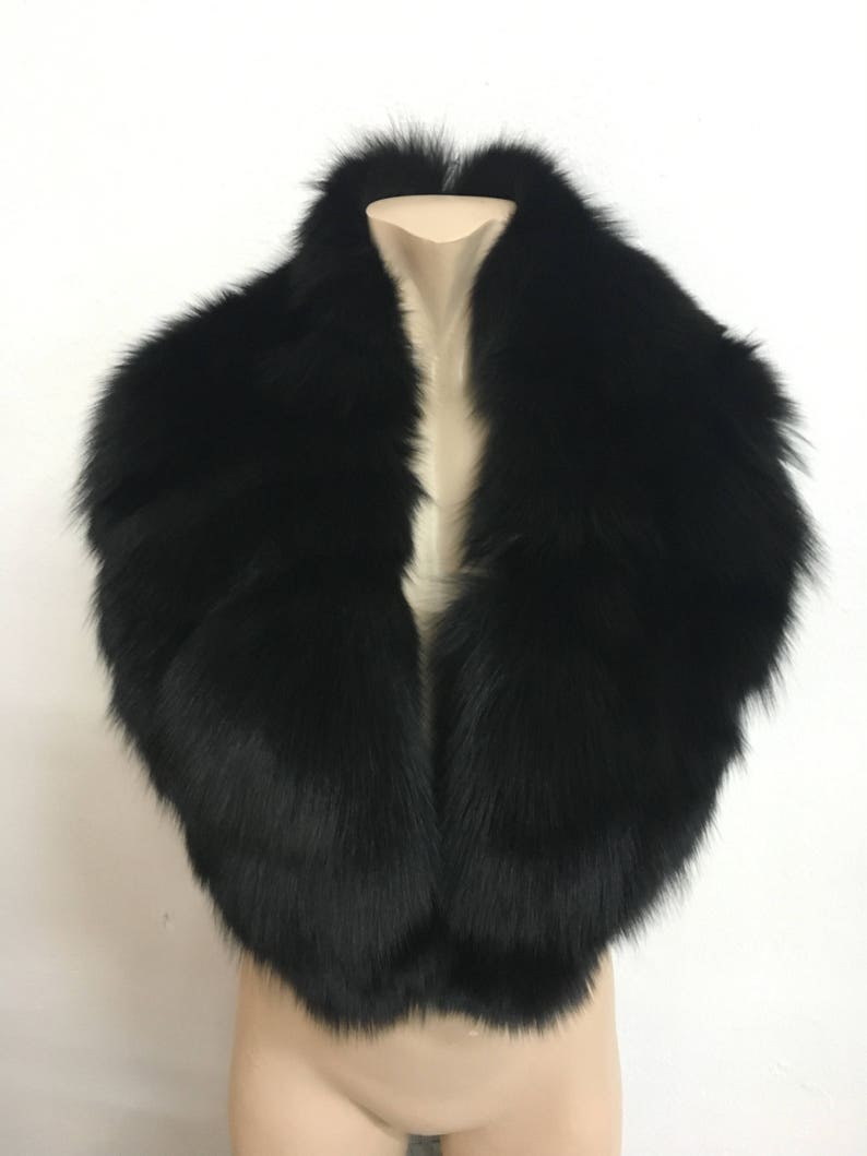 Black Fox Fur Collar /Detachable Fox Fur Collar, Fur Scarf for winter coat/ Extra Gift Black Fur cuffs Christmas Gift image 4