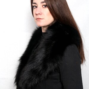 Black Fox Fur Collar & Detachable Fox Fur Cuffs , Sleeve Fur Cuffs and fur Collar, black Fur Coat collar / Gift For Her