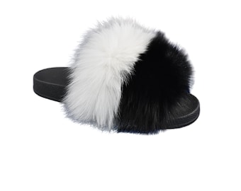 Fox Fur Slides ,Fur Flip Flop , Beautiful Gift For Her, Fur  Slippers,  Fox Fur slippers, Women Fur slides , Fur Sandals