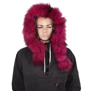 fuchsia Fur Trim Hood | Natural Fox Fur Stripe For Hood | Detachable Fur trim Hood | Fur Collar