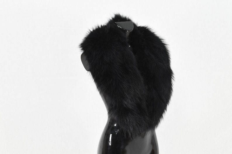 Black Fox Fur Collar /Detachable Fox Fur Collar, Fur Scarf for winter coat/ Extra Gift Black Fur cuffs Christmas Gift image 9
