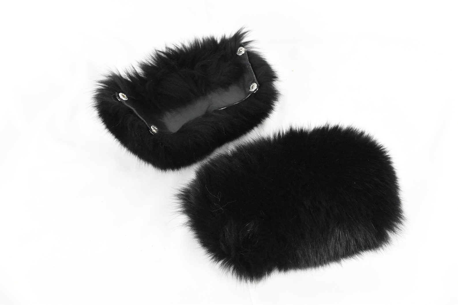 black fox fur slides