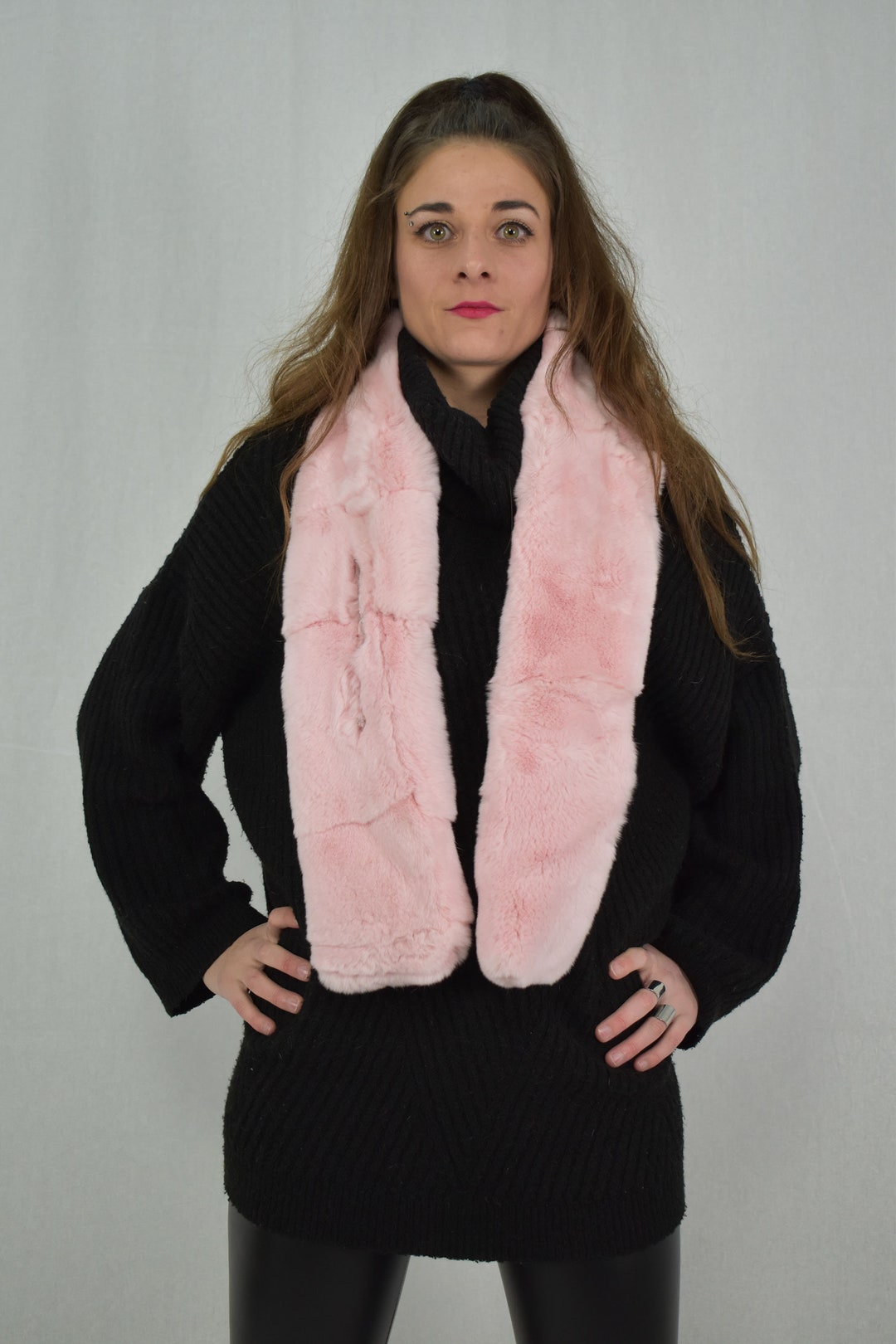 Lovely Rex Rabbit Real Fur Scarf 120x13 Cm, Pinkish Rex Rabbit Fur ...