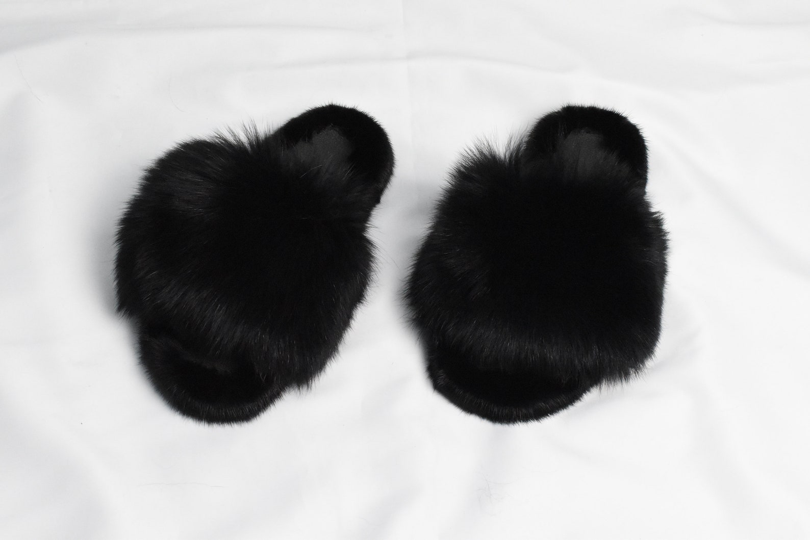 Mink Fur Slides Black Fur Slides Mink and Fox Fur Slide - Etsy