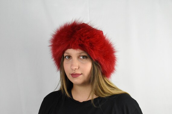 Embossed Leather With Fox Fur Hat Wine Embossed Leather With Wine dyed Fox Fur Roller Hat  main image 2