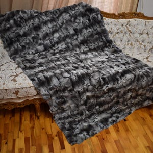 Gray Rex Rabbit Throw Blanket | Fur Blanket   | Fur Blanket made of Rex Rabbit  |Gift For her