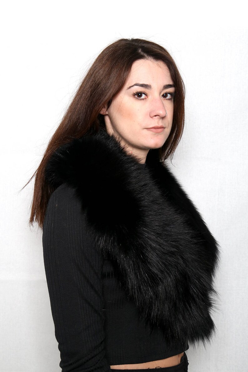 Black Fox Fur Collar /Detachable Fox Fur Collar, Fur Scarf for winter coat/ Extra Gift Black Fur cuffs Christmas Gift image 6