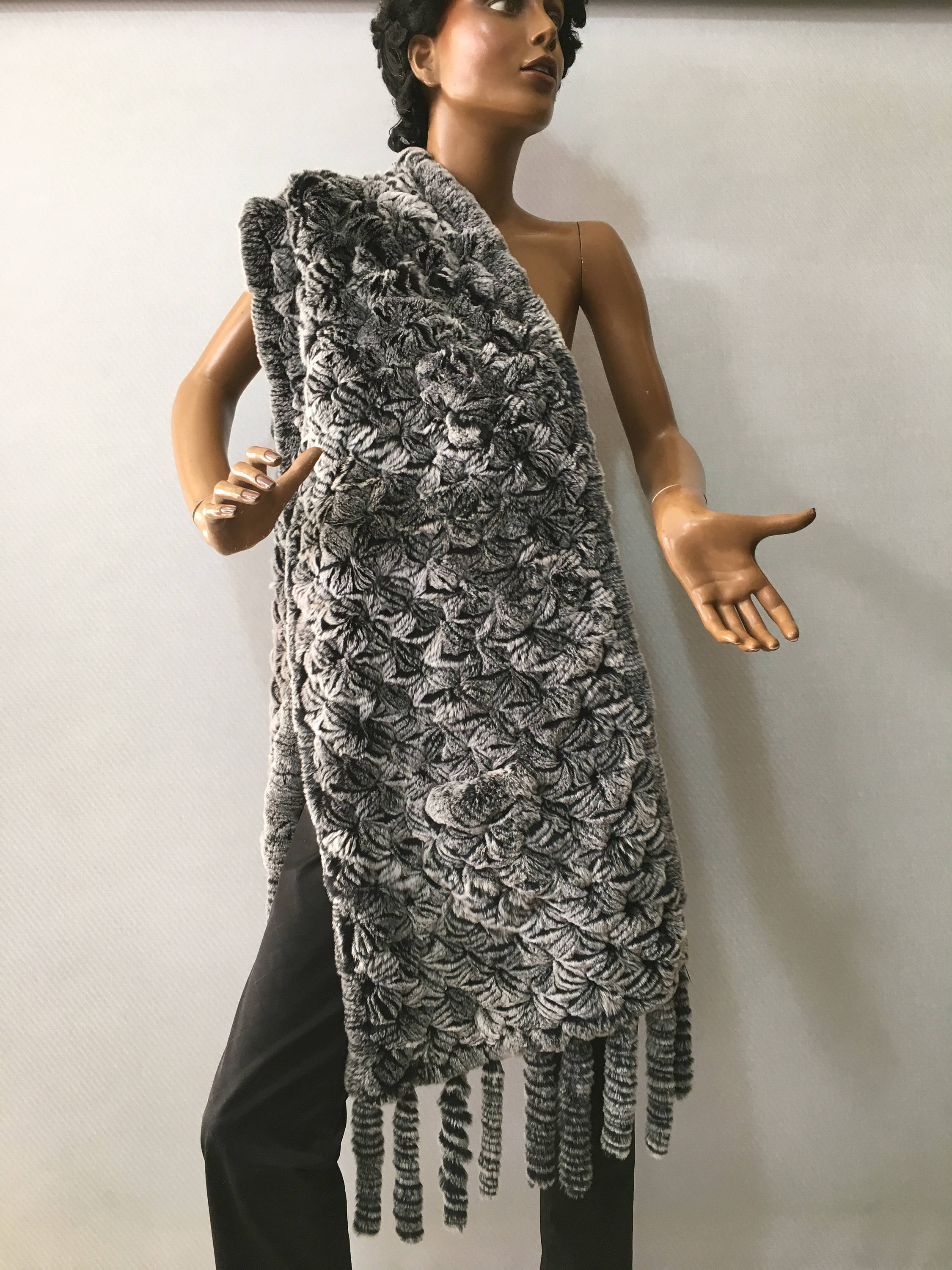Beautiful Fur Stole,knitted Fur Shawl , Rex Rabbit Fur Big Scarf 