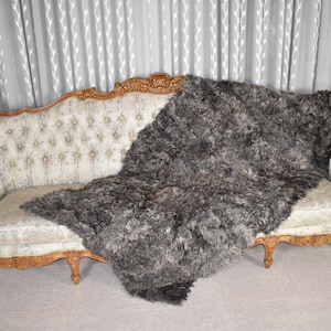 Real Sheepskin  Fur Blanket Throw Cover | Gray Sheapskin Fur bedspread | Sheepskin Fur Rug | luxury Fur Carpet