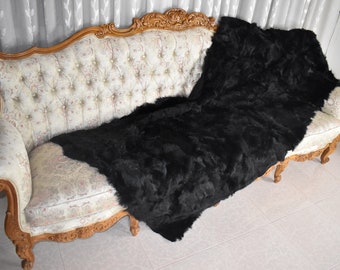 Genuine  Fur Blanket | Toscana  Sheepskin Lamp  Fur Throw | Black Fur Fur Bed spread |Sofa Throw Rug Blanket Rug Black    Large Rug
