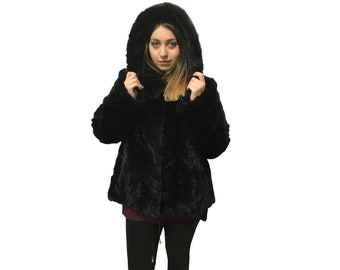 Mink Jacket With Hood  | Black Mink Jacket | Black Mink Jacket with big Hood | Premium Real Mink Fur Pelt | Luxury Fur Gift For Women