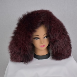 Gorgeous Real Natural Bordeaux Small Fox Fur Collar, fox fur trim For hood, Fur collar, Fur trim,Hood Trim detachable,DIY Hood Fur Trim